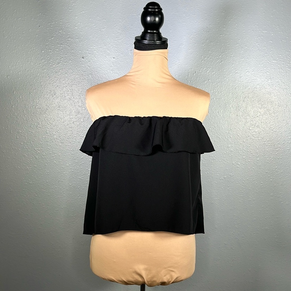 Intimately Free people black ruffle flounce strapless blouse sz XS - Picture 2 of 12